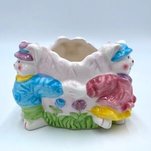 Spring Easter Bunny Rabbit Floral Planter Candy Dish Tea Light Candle Holder